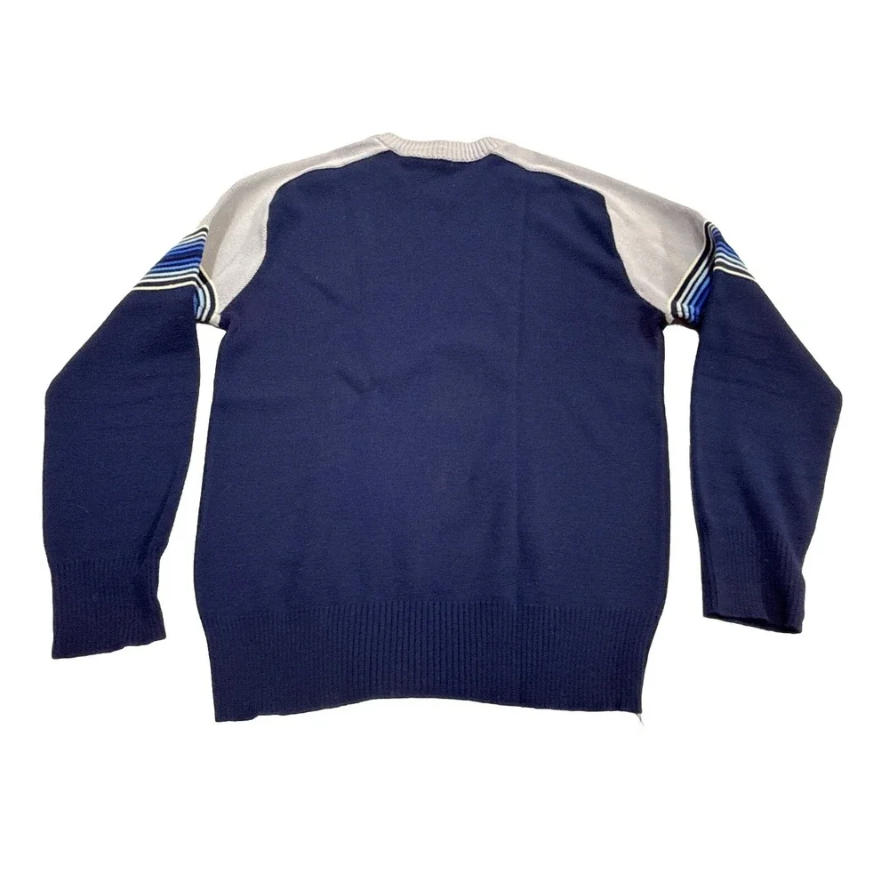 VTG Meister Ski Sweater Men Large Navy‎ Stripe Wool Hong Kong 3h